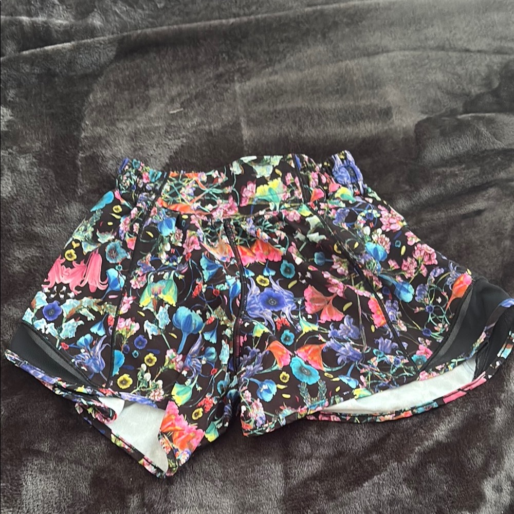 Lululemon Athletica Floral Black Athletic Shorts